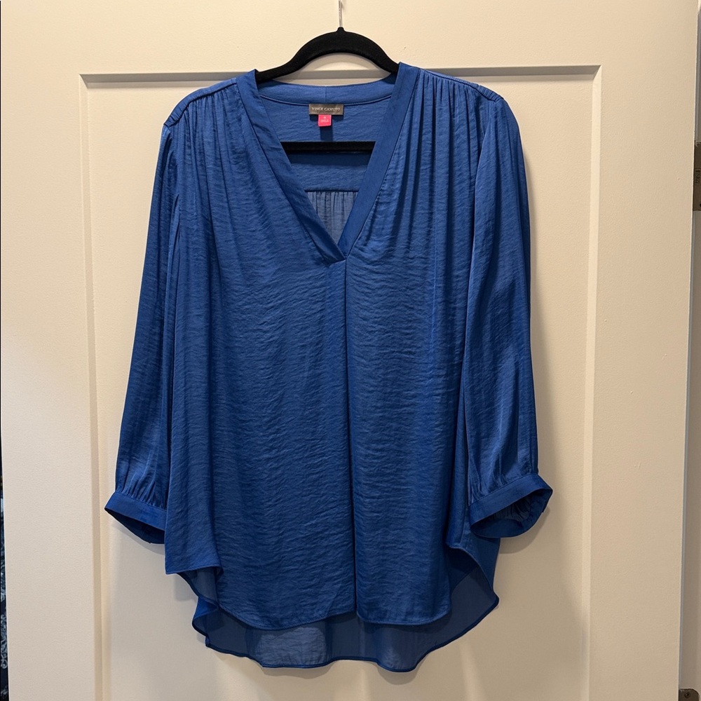 Vince Cobalt Blue V-Neck Draped Tunic